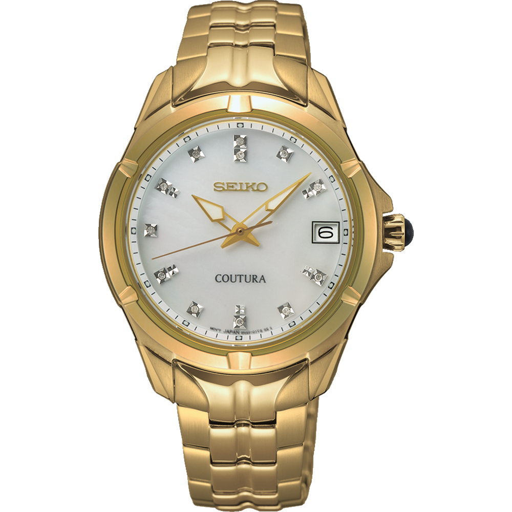 Seiko Coutura Quartz 100M WR Mother of Pearl with 12x Natural Diamond Set Dial Gold Tone - SUR5696P1 Seiko 