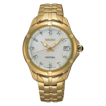 Seiko Coutura Quartz 100M WR Mother of Pearl with 12x Natural Diamond Set Dial Gold Tone - SUR5696P1 Seiko 