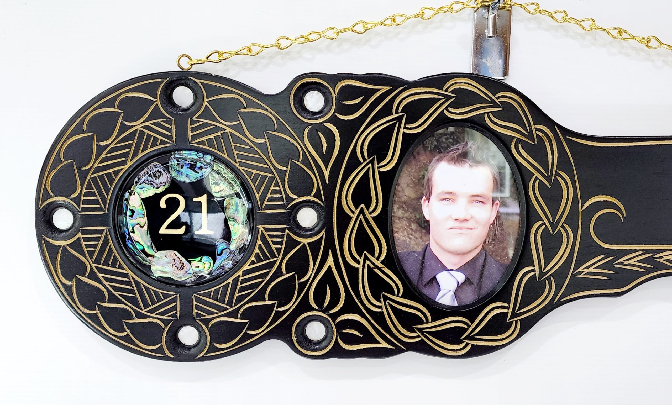 21st Hand Carved Island Design Key with 21 Paua Shell Disc Insert 21st Keys 21st Hand Carved Island Design Key with 21 Paua Shell Disc Insert 21st Keys