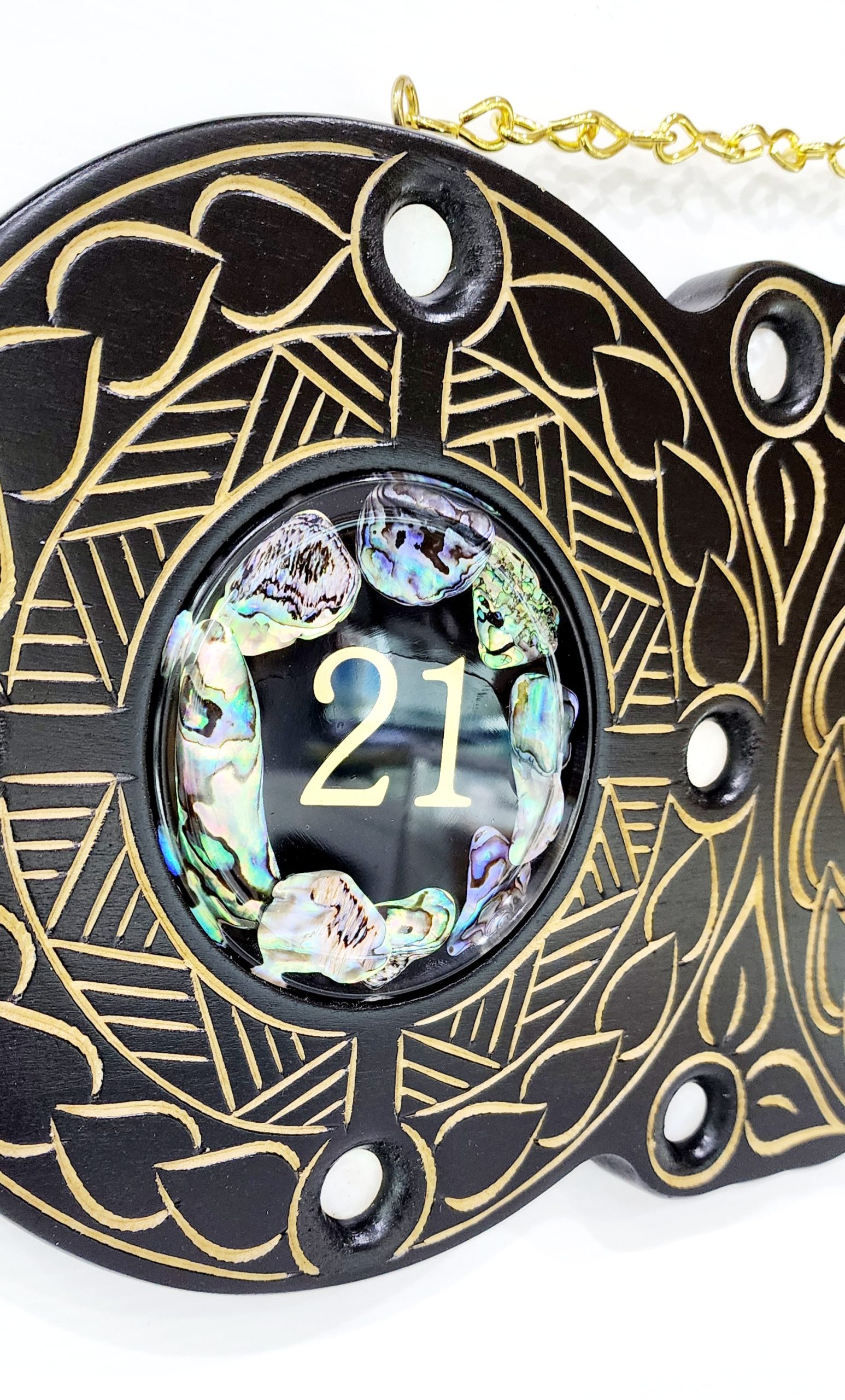 21st Hand Carved Island Design Key with 21 Paua Shell Disc Insert 21st Keys 21st Hand Carved Island Design Key with 21 Paua Shell Disc Insert 21st Keys