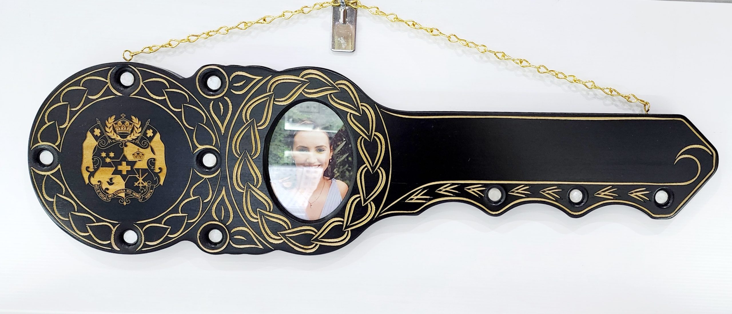 21st Hand Carved Island Design Key with Laser Engraved Tongan Sila and White Mother Of Pearl Shell 21st Keys 