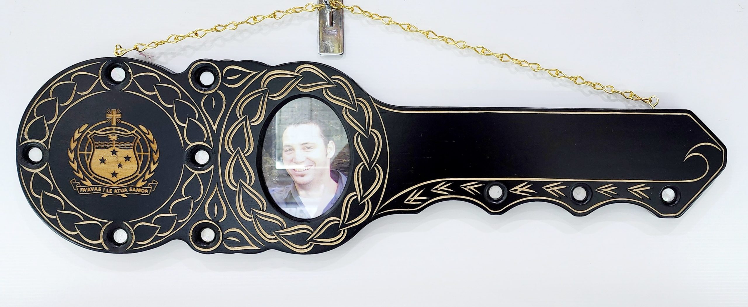 21st Hand Carved Island Design Key with Laser Engraved SamoanSila and White Mother Of Pearl Shell 21st Keys 