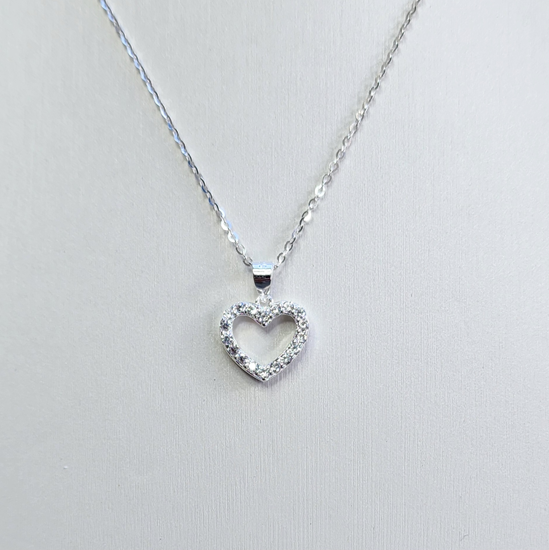 Sterling Silver Open Heart Pendant with Cubic Zirconia and Sterling Silver Chain Sterling Silver Pendants Sterling Silver Open Heart Pendant with Cubic Zirconia and Sterling Silver Chain Sterling Silver Pendants