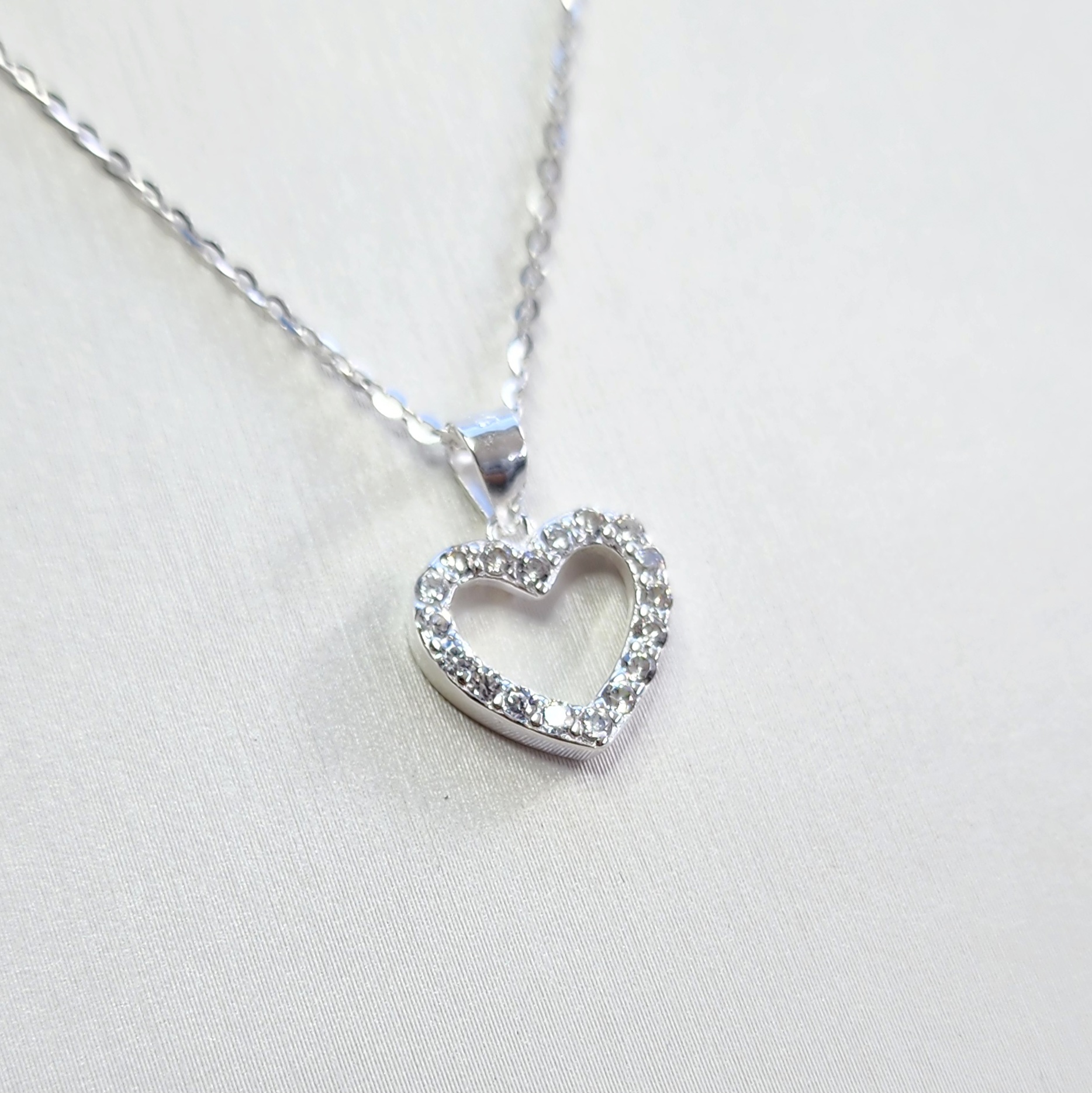 Sterling Silver Open Heart Pendant with Cubic Zirconia and Sterling Silver Chain Sterling Silver Pendants 