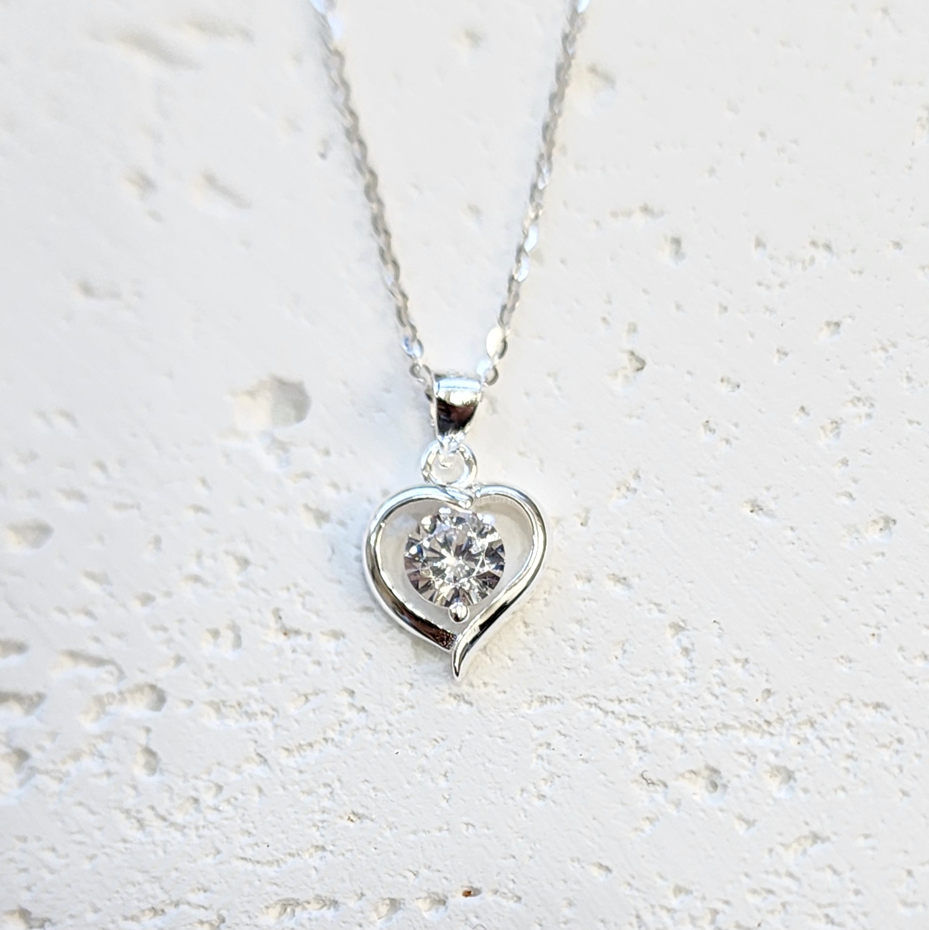 Sterling Silver Open Heart Pendant with Cubic Zirconia and Sterling Silver Chain Sterling Silver Pendants Sterling Silver Open Heart Pendant with Cubic Zirconia and Sterling Silver Chain Sterling Silver Pendants