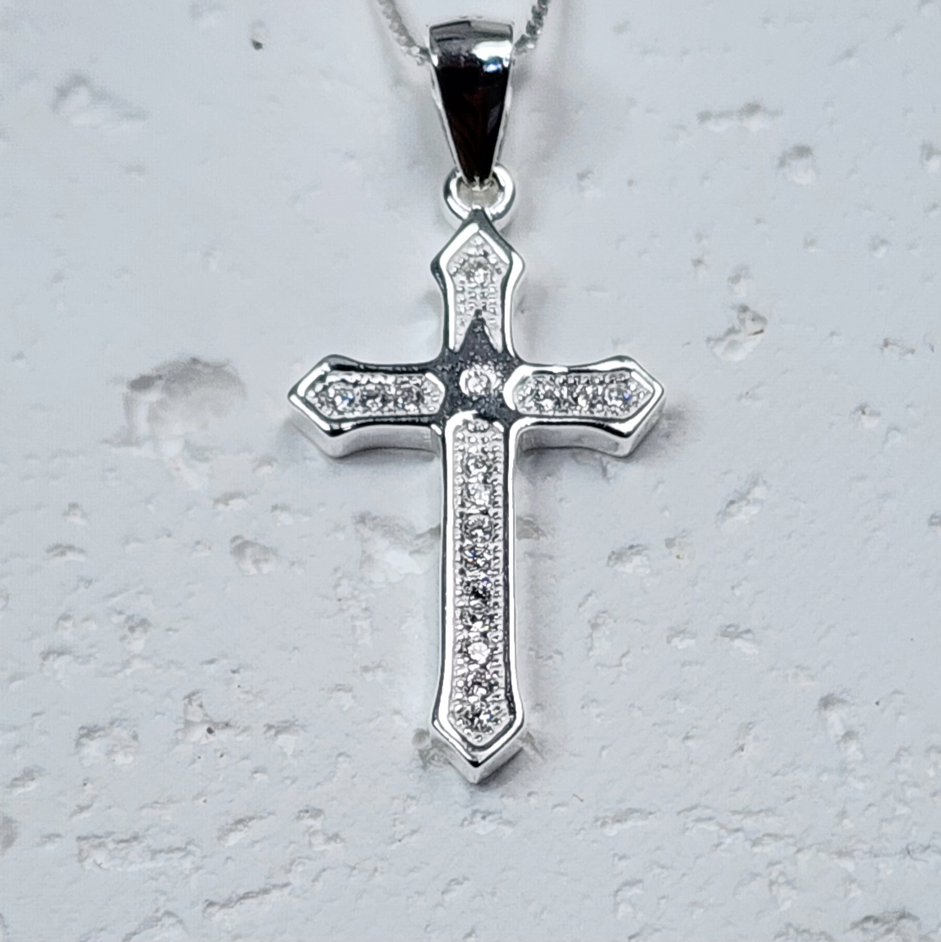Sterling Silver Cross Pendant with Micro Pave CZ Stone and Sterling Silver Chain Sterling Silver Pendants Sterling Silver Cross Pendant with Micro Pave CZ Stone and Sterling Silver Chain Sterling Silver Pendants