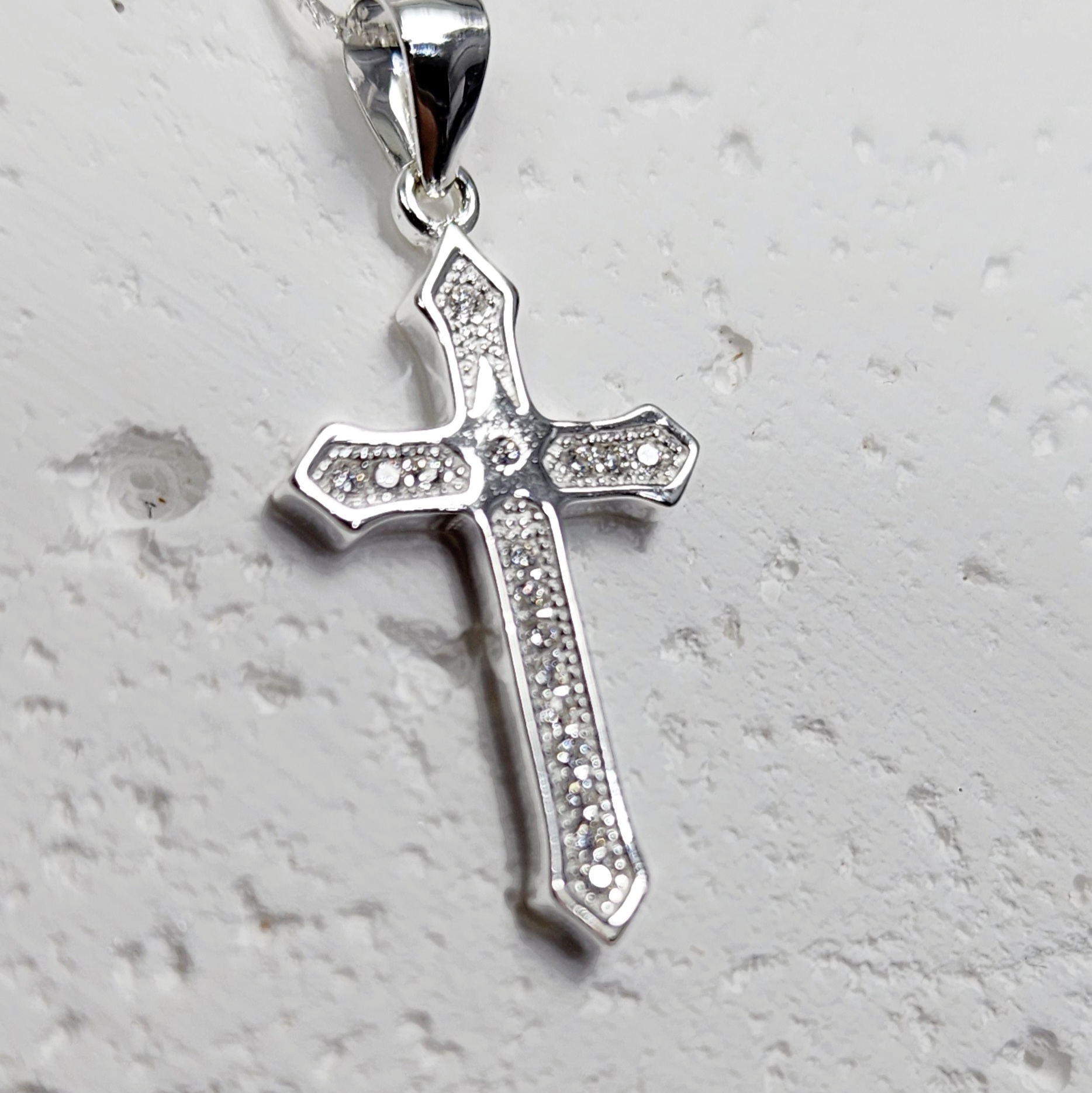 Sterling Silver Cross Pendant with Micro Pave CZ Stone and Sterling Silver Chain Sterling Silver Pendants Sterling Silver Cross Pendant with Micro Pave CZ Stone and Sterling Silver Chain Sterling Silver Pendants