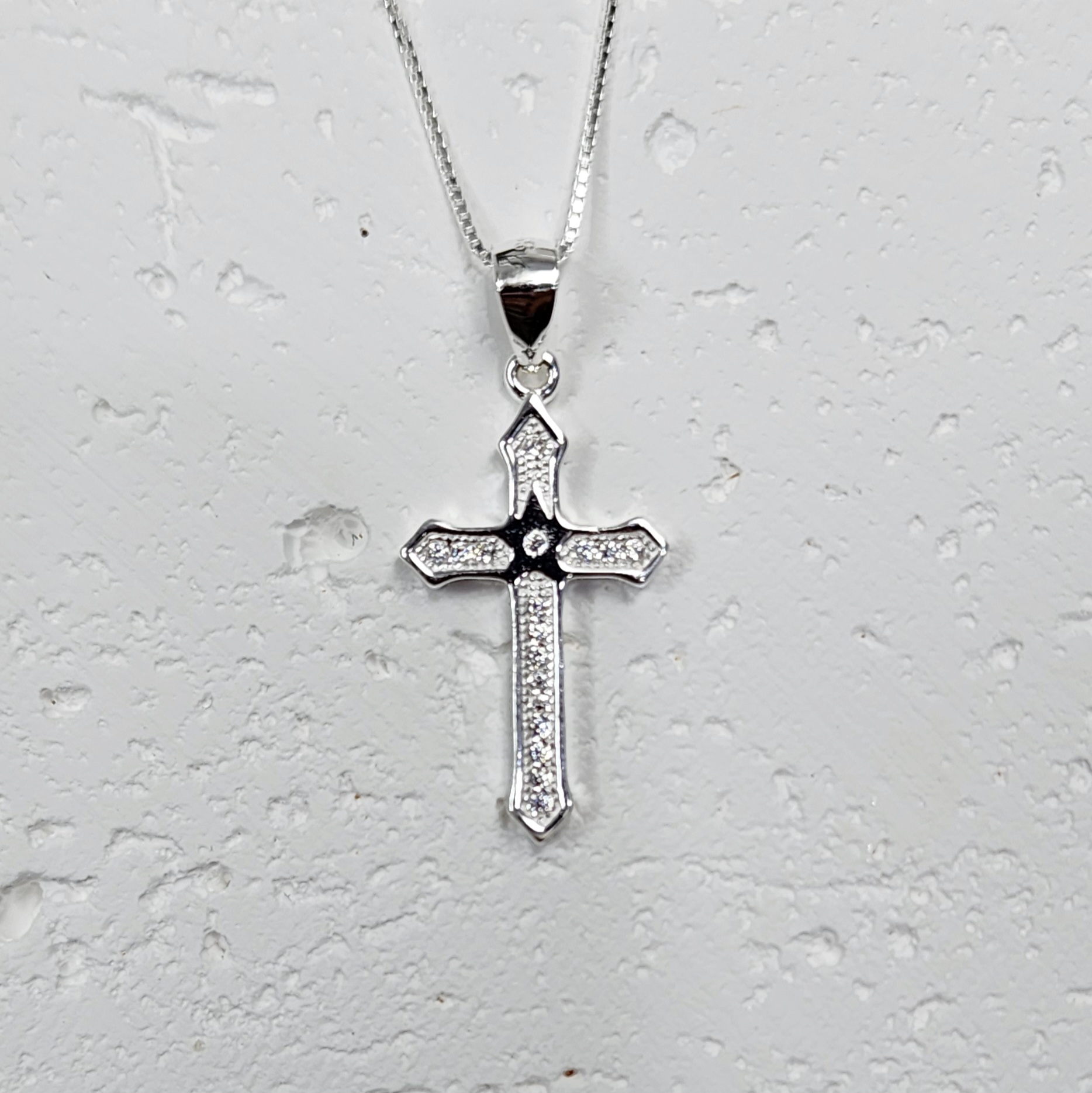Sterling Silver Cross Pendant with Micro Pave CZ Stone and Sterling Silver Chain Sterling Silver Pendants Sterling Silver Cross Pendant with Micro Pave CZ Stone and Sterling Silver Chain Sterling Silver Pendants