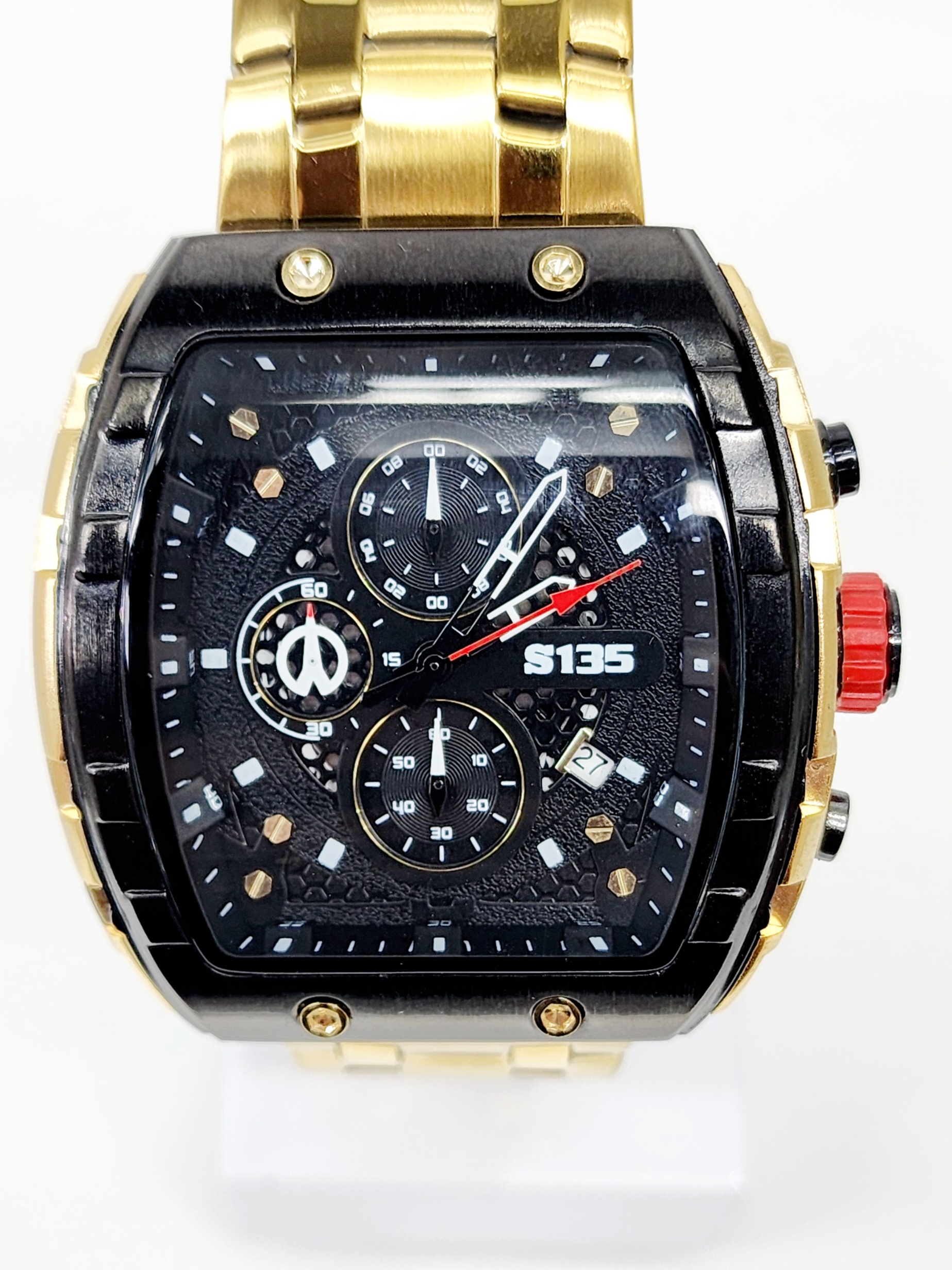 Stylish Mens Analog Metal Strap, Multifunction Analog Gold Tone Strap, Gold/Black Case, Black Dial Quartz Watch Dress Watches Stylish Mens Analog Metal Strap, Multifunction Analog Gold Tone Strap, Gold/Black Case, Black Dial Quartz Watch Dress Watches