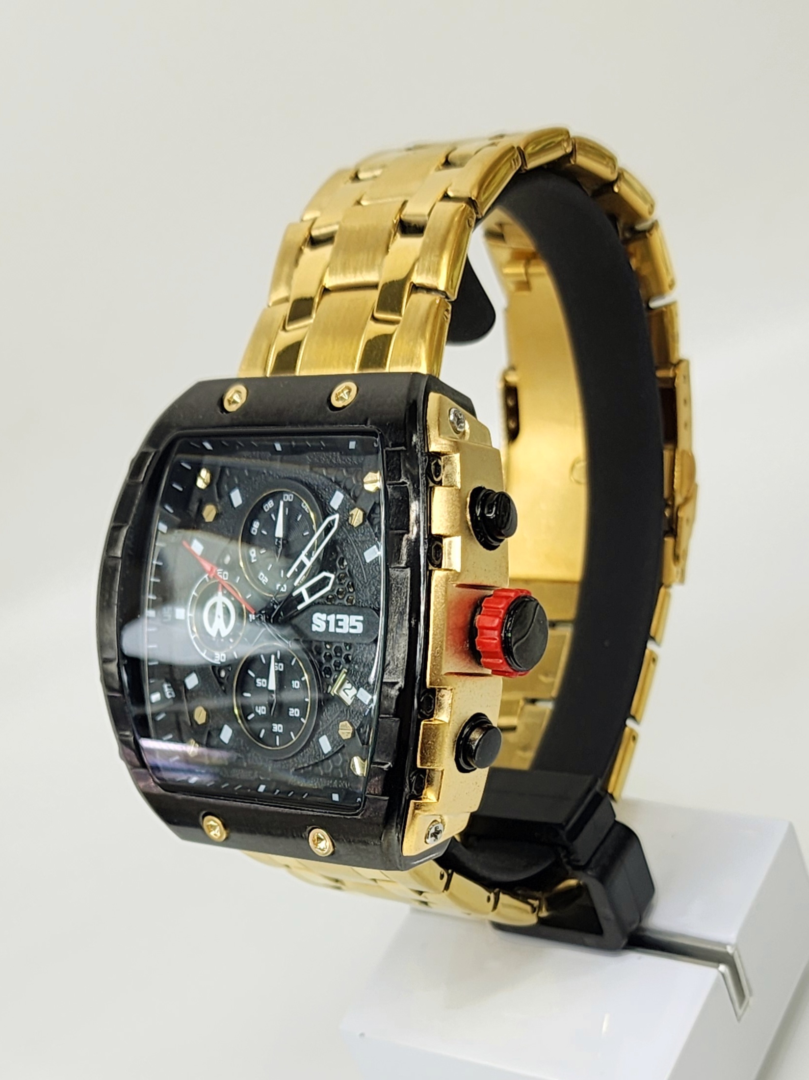 Stylish Mens Analog Metal Strap, Multifunction Analog Gold Tone Strap, Gold/Black Case, Black Dial Quartz Watch Dress Watches Stylish Mens Analog Metal Strap, Multifunction Analog Gold Tone Strap, Gold/Black Case, Black Dial Quartz Watch Dress Watches