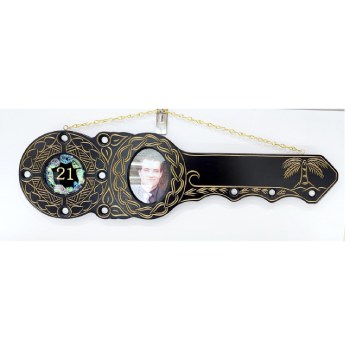 21st Hand Carved Island Design Key with 21 Paua Shell Disc Insert 21st Keys 