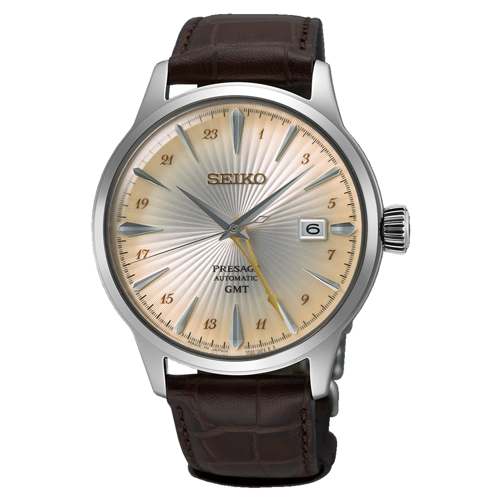 Seiko Presage Automatic GMT Brown Leather Strap Watch - SSK041J Seiko 