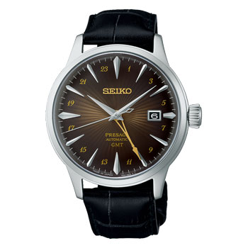 Seiko Presage Automatic GMT Black Leather Strap Watch - SSK039J1 Seiko 