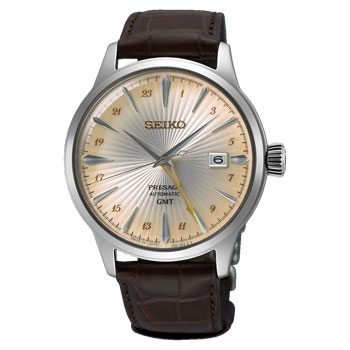 Seiko Presage Automatic GMT Brown Leather Strap Watch - SSK041J Seiko 
