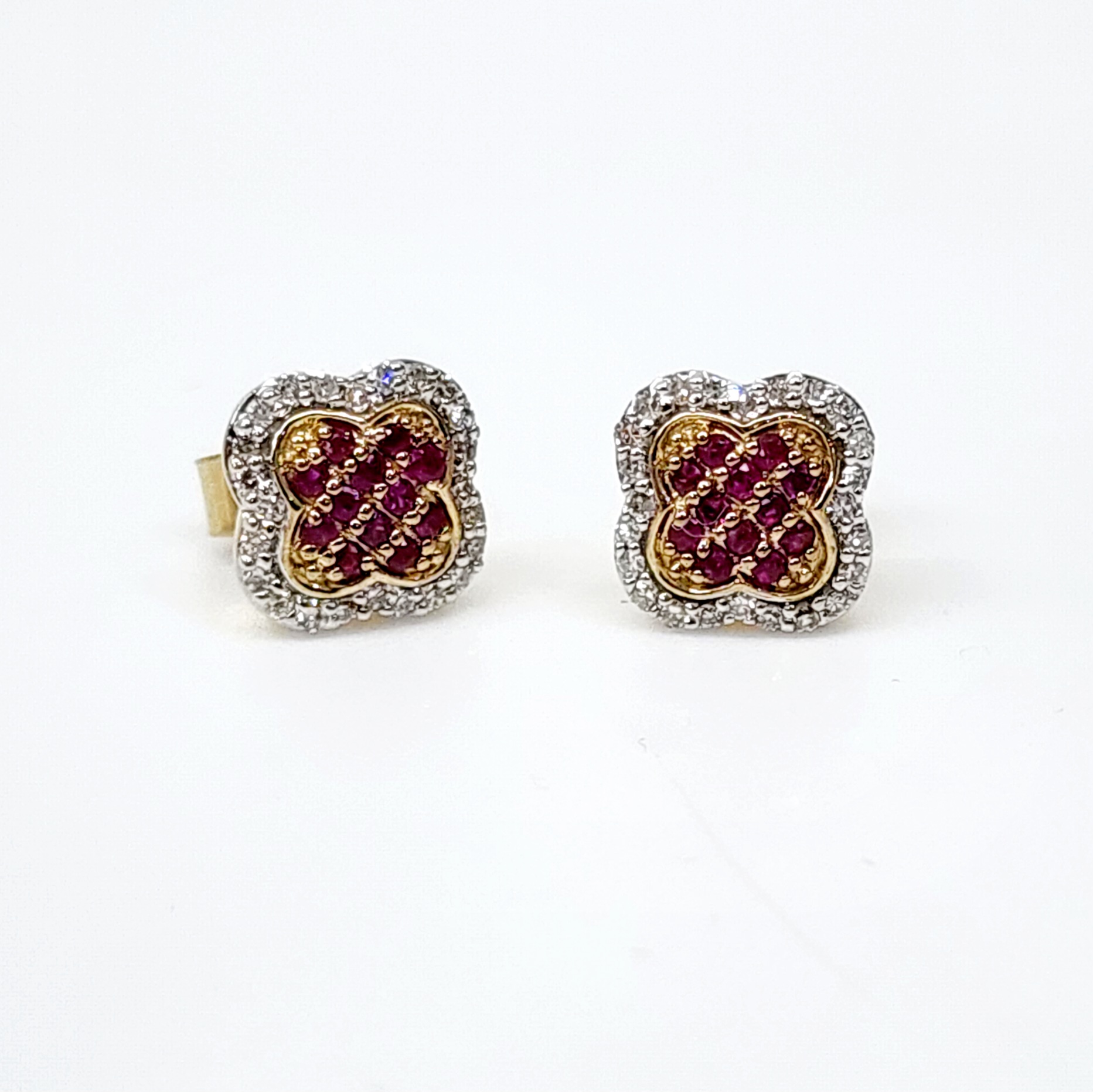 9ct Yellow Gold 8mm Square Cluster Ruby & Diamond Stud Earrings Gold Earrings 9ct Yellow Gold 8mm Square Cluster Ruby & Diamond Stud Earrings Gold Earrings