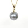 9ct Yellow Gold Cap with12mm Round Tahitian Grey Shade Pearl Pendant