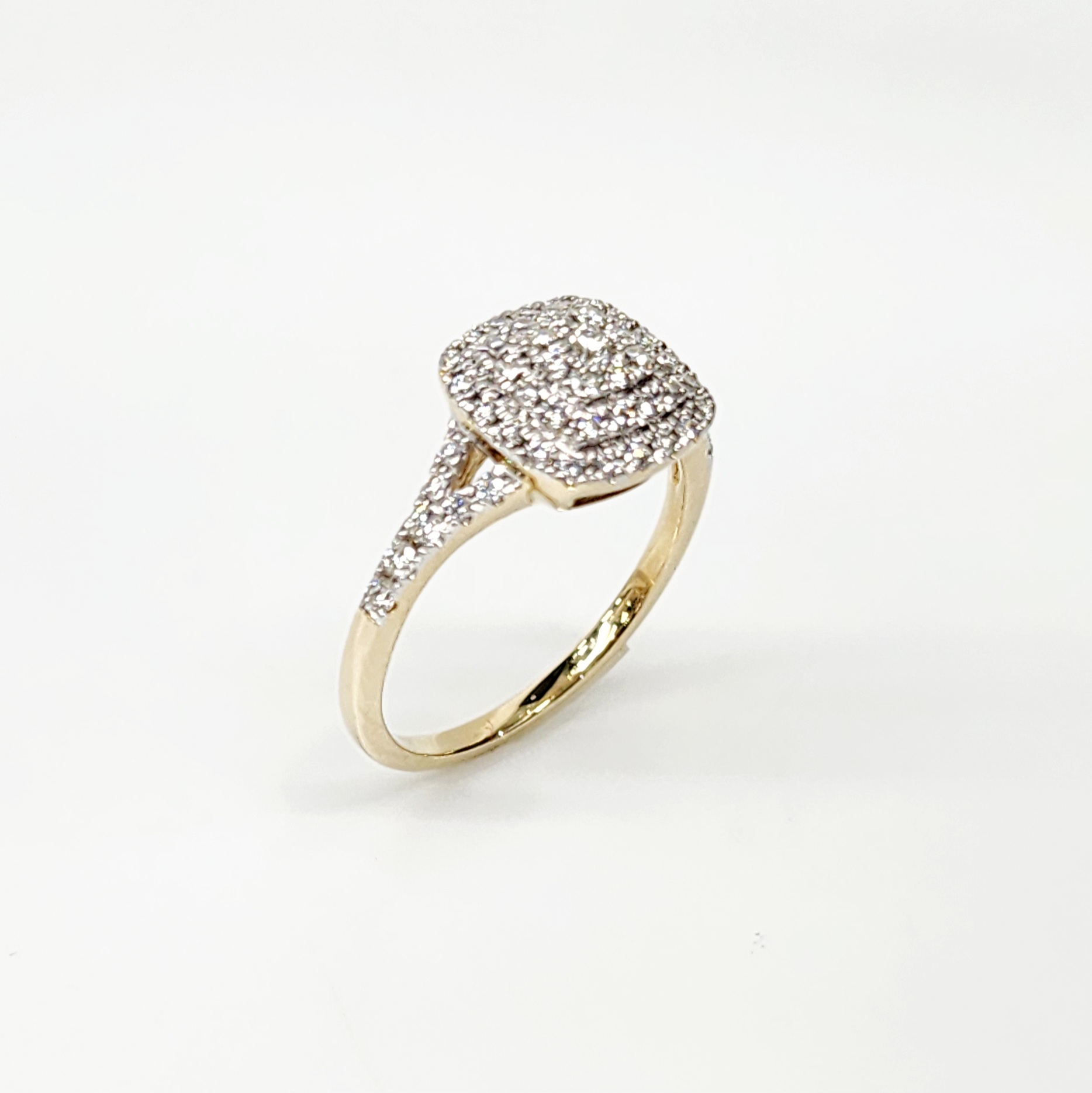 9ct Yellow Gold 0.50ct Diamond Set Halo Cushion Shape Ring Gold Rings 