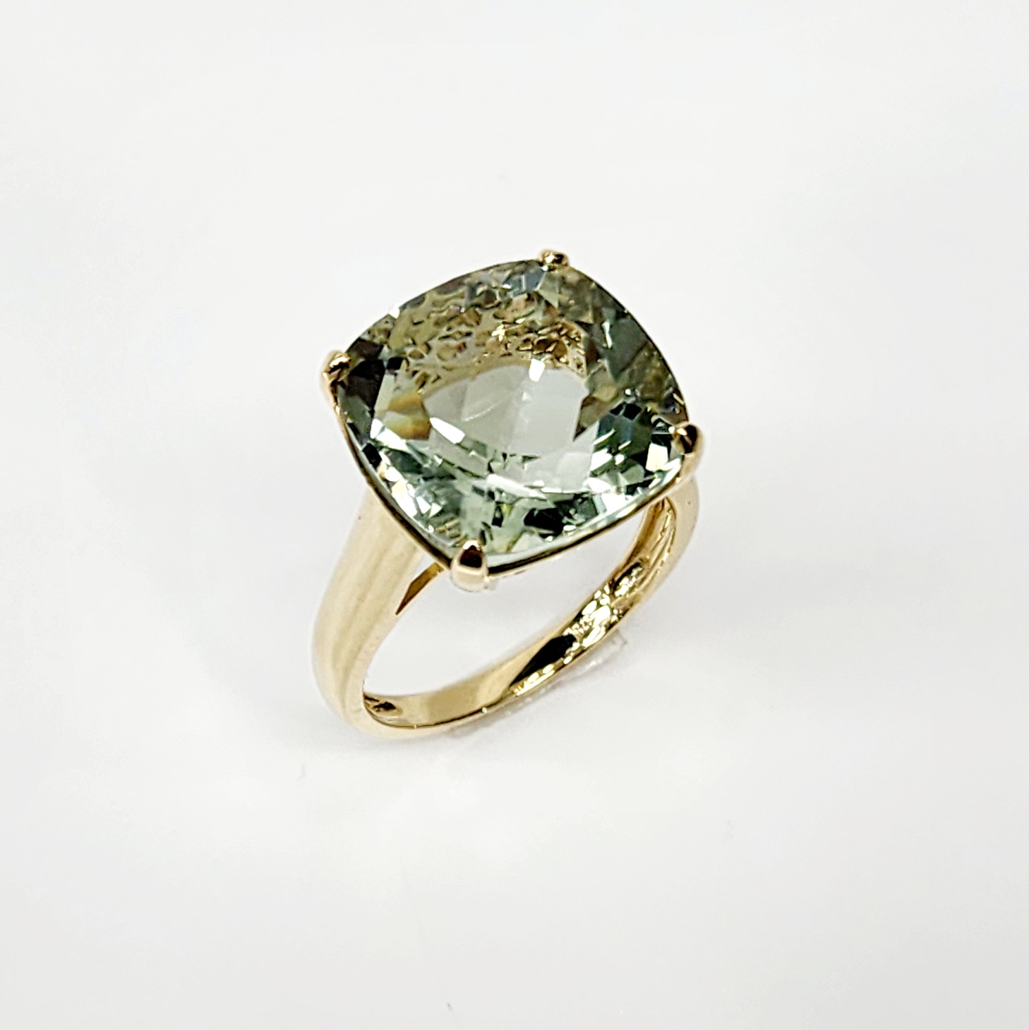 9ct Yellow Gold Ladies Ring with Large 16mm x 16mm Cushion Cut Green Amethyst 14.50ct Ring Gold Rings 