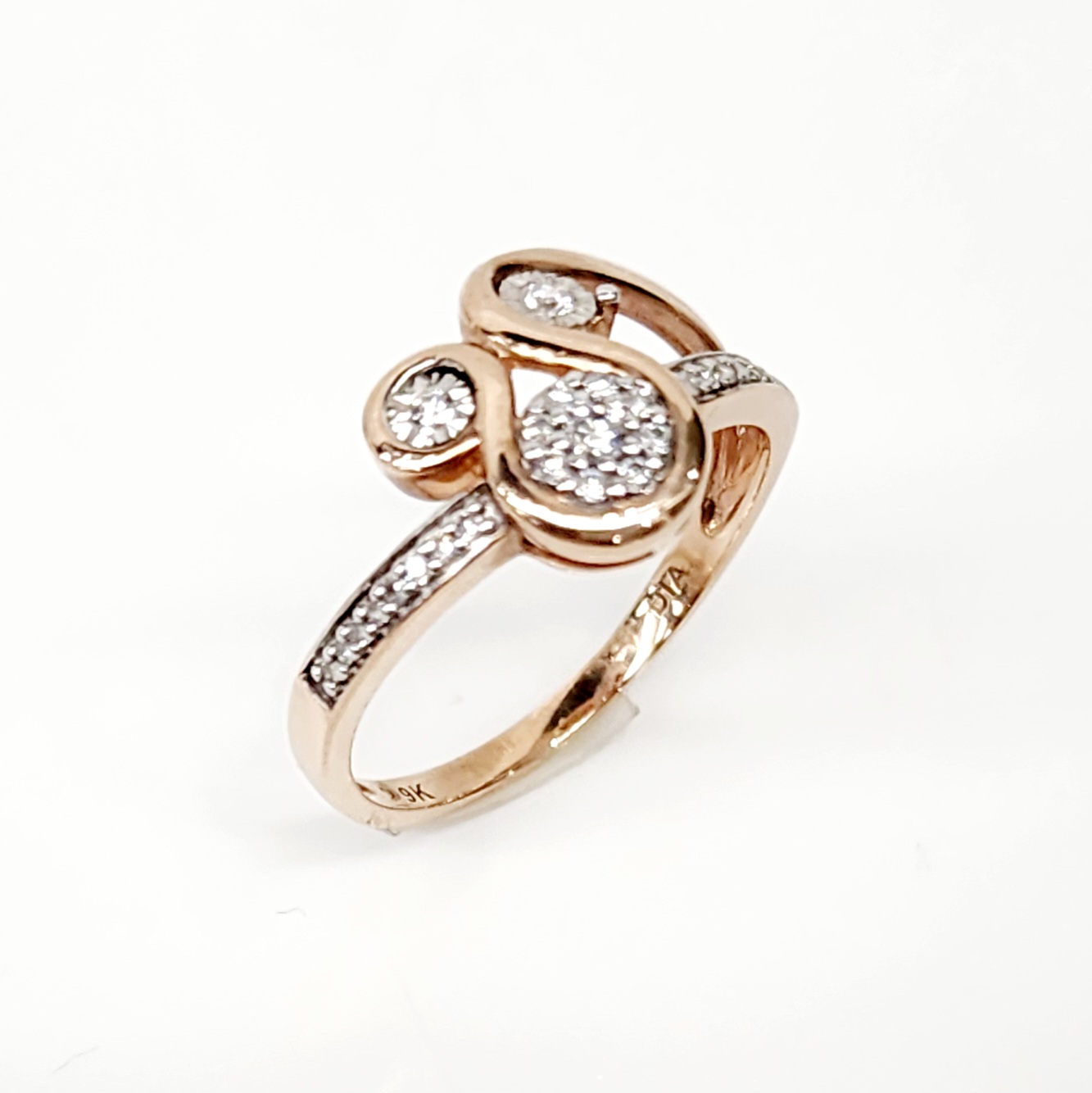 9ct Rose Gold Fancy Swirl 0.16ct Diamond Ring Sterling Silver Rings 9ct Rose Gold Fancy Swirl 0.16ct Diamond Ring Sterling Silver Rings