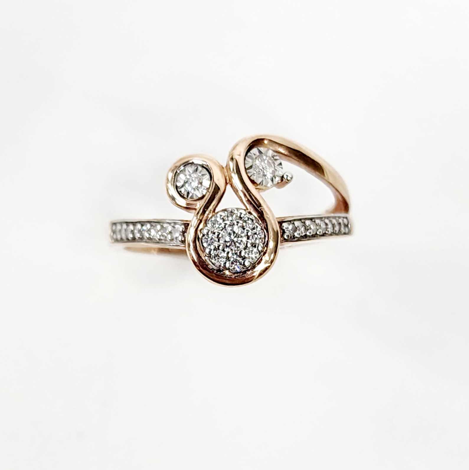 9ct Rose Gold Fancy Swirl 0.16ct Diamond Ring Sterling Silver Rings 9ct Rose Gold Fancy Swirl 0.16ct Diamond Ring Sterling Silver Rings
