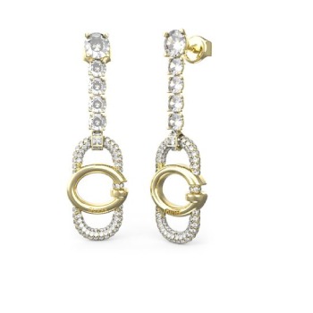 Guess Gold Tone 41MM G Logo & Crystal Tennis Drop Stud Earrings GUESS JEWELLERY 