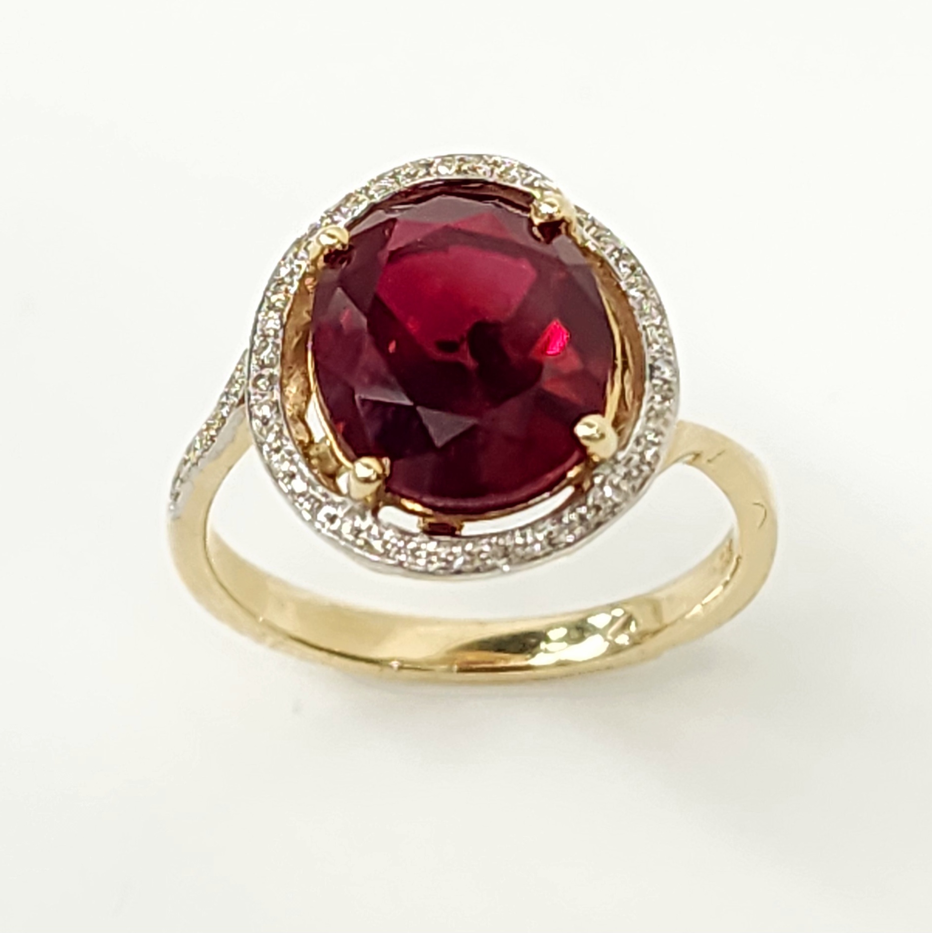 9ct Yellow Gold Created Oval Ruby with Natural Diamonds Ring Gold Rings 