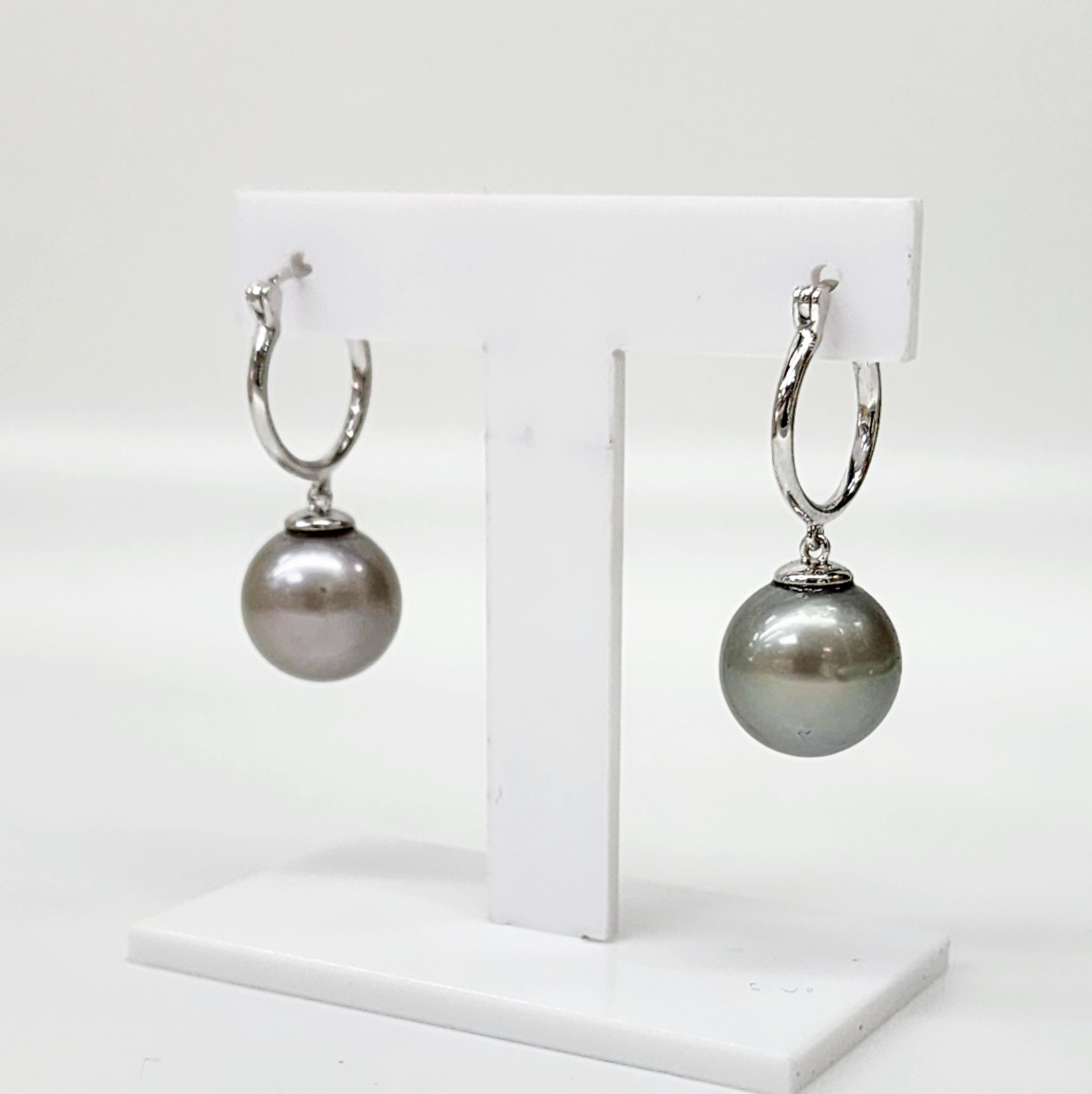 Sterling Silver 11-12mm Round Grey Colour Tahitian Black Pearl Hoop Earring Gold Pearl Jewellery, Pearl Jewellery 