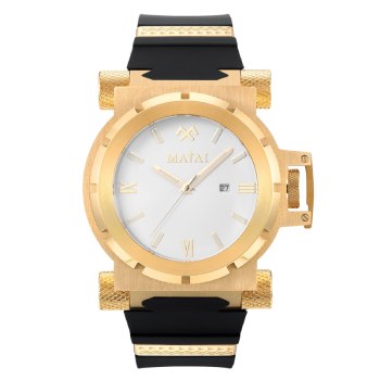 MATAI Genesis G4 Gold Case, Royal White Dial, Black Silicone Strap WATCH 