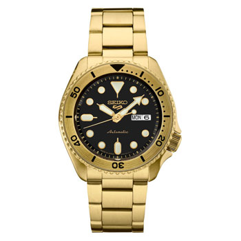 SEIKO 5 SPORTS Automatic 100m Water Proof Gold Case & Band, Black Dial Watch - SRPK18J WATCH 