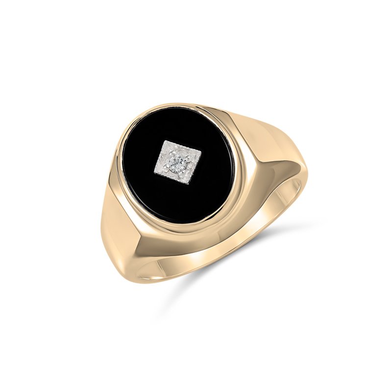 9ct Yellow Gold 14 x 12mm Oval Black Onyx and Diamond Gents Ring Gold Rings 