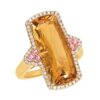 9YG Natural Citrine, Pink Sapphire & Diamond Ring