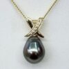 9ct Yellow Gold 10.5-11.0mm Teardrop Tahitian Black Pearl Pendant with Diamond Setting Cap