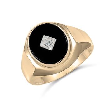 9ct Yellow Gold 14 x 12mm Oval Black Onyx and Diamond Gents Ring Gold Rings 
