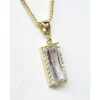 9ct Yellow Gold 6.7mm x 13mm Rectangle CZ with CZ Border Pendant