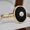 9ct Yellow Gold Oval Black Onyx & Diamond Ring