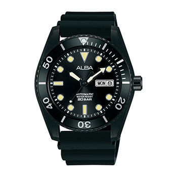 Alba Automatic Men's Divers 200M WR Black Dial Black IP Plated Stainless Steel Case Black Silicone Strap - AL4297X1 ALBA 