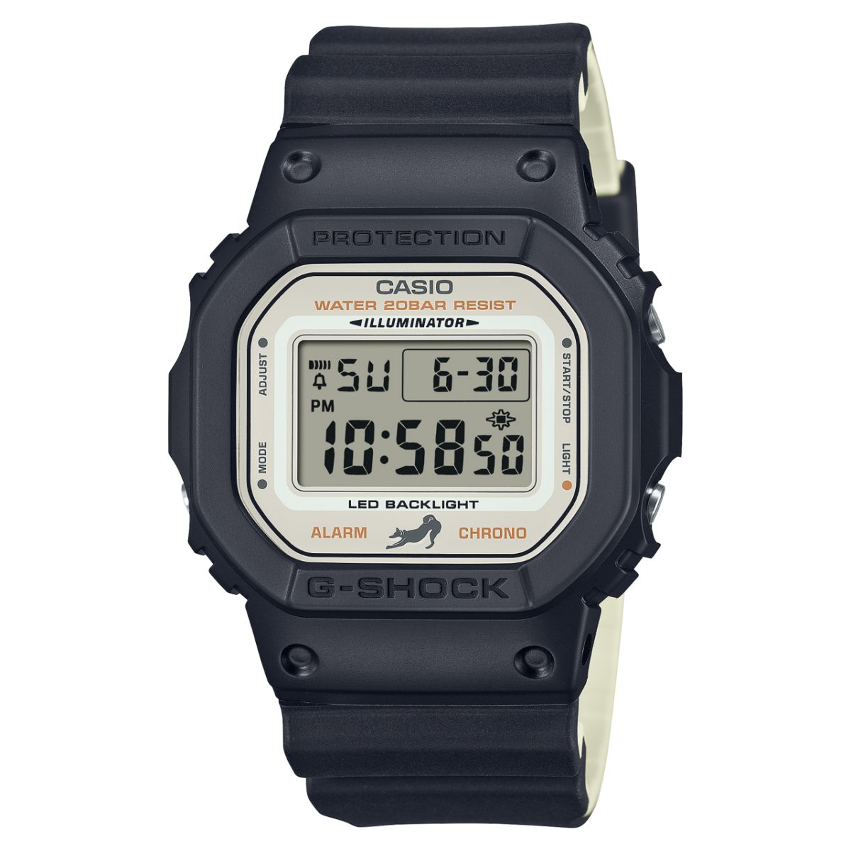 G-Shock Digi Shiba Inc Lovers! 200M WR White Face Black Resin Band - DW5600SHB-1D G-SHOCK 