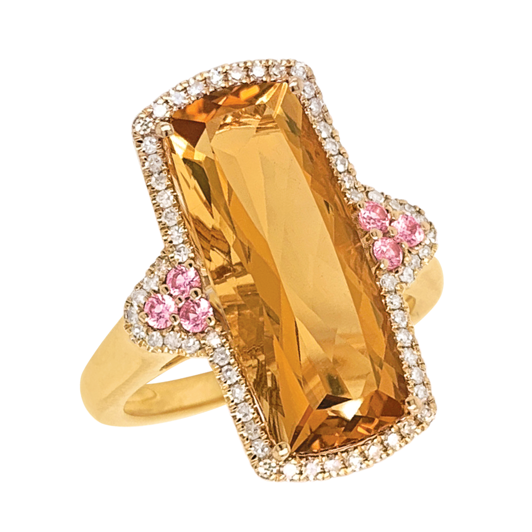 9YG Natural Citrine, Pink Sapphire & Diamond Ring Gold Rings 