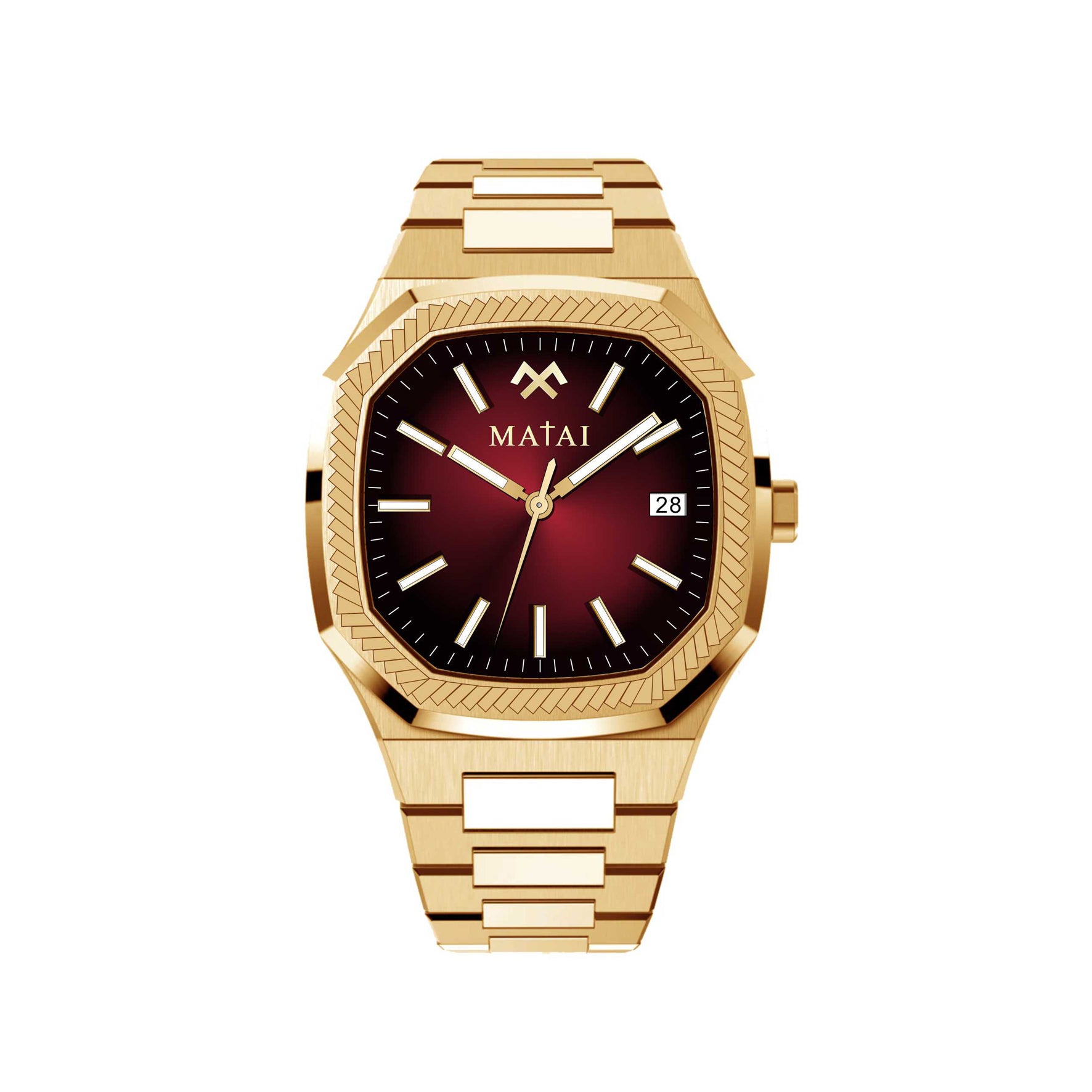 MATAI IM2 Collection 100M WR, Red Dial Gold Case & Band WATCH 