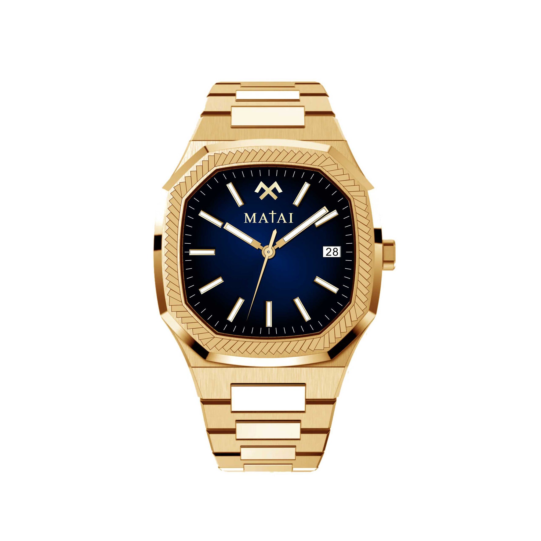 MATAI IM2 Collection 100M WR, Grad Blue Dial Gold Case & Band WATCH 