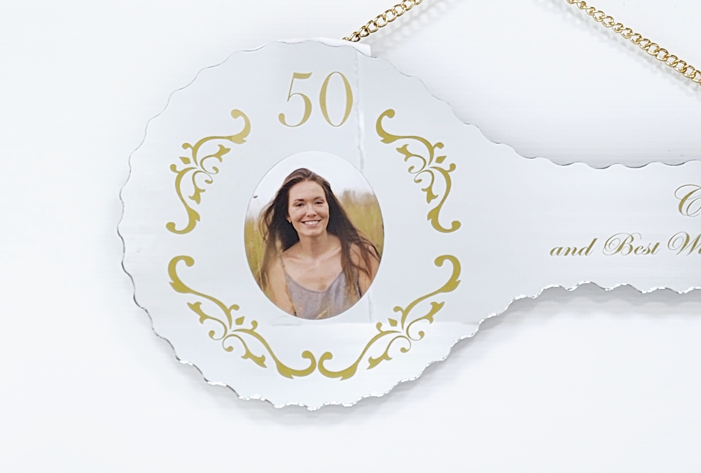 Golden Print Design Mirrored/Glass Photo 50th Birthday Key - SJ2405 21ST MIRROR KEYS Golden Print Design Mirrored/Glass Photo 50th Birthday Key - SJ2405 21ST MIRROR KEYS