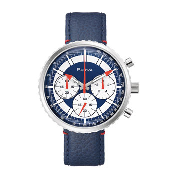 Bulova Gents Chronograph Blue/White Dial Blue Leather Strap Quartz Watch - 96A283 bulova 