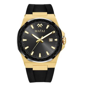MATAI Genesis GS1 100M WR, Gold Case Black Dial  Black Bezel Black Rubber Strap WATCH 