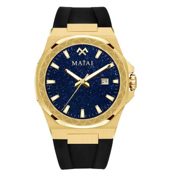 MATAI Genesis GS1 100M WR, Gold Case Blue Stardust Dial Black Rubber Strap WATCH 