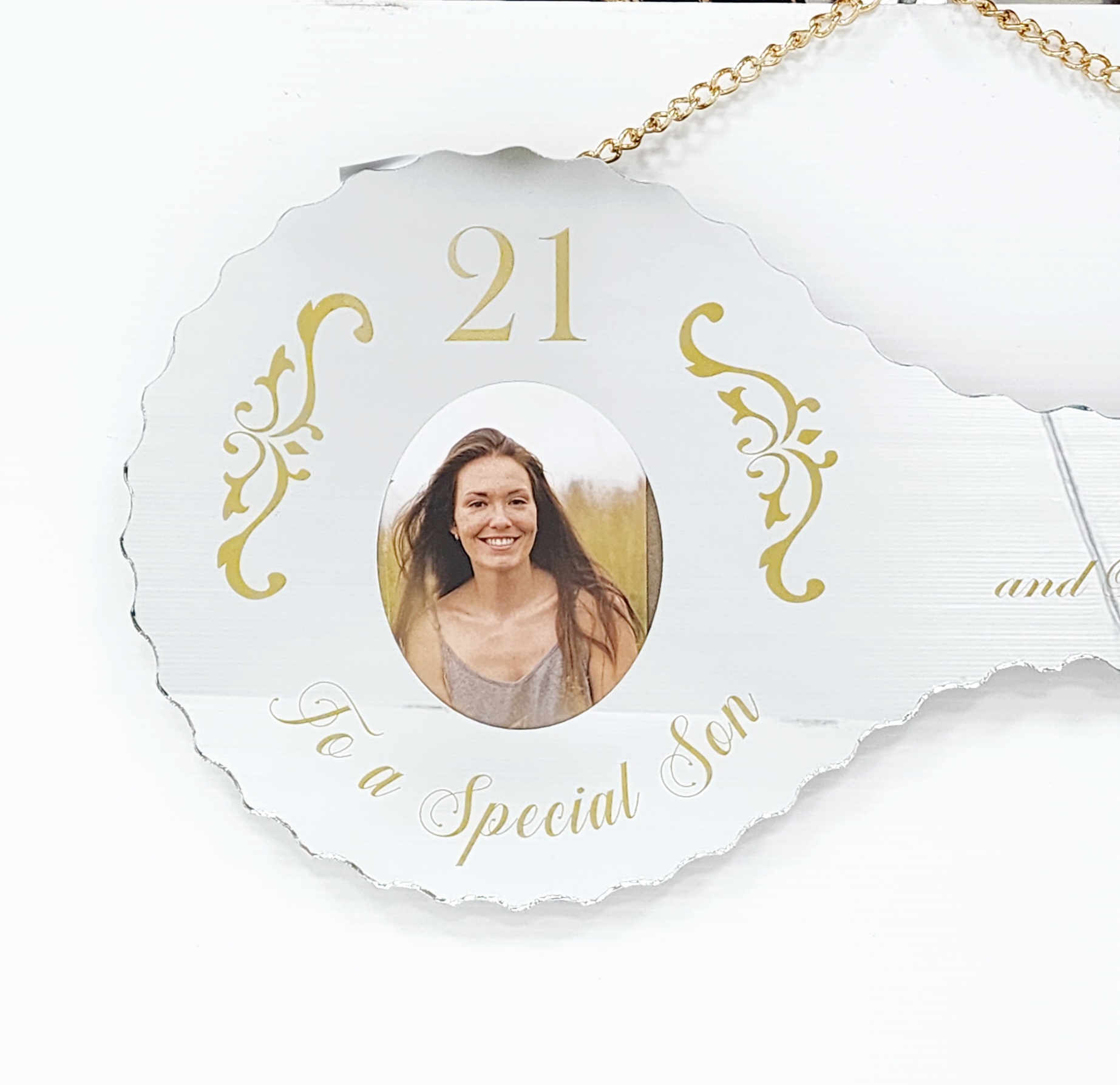 Golden Print Design Mirrored/Glass Photo 21st Birthday Key with "To a Special Son" - SJ2403 21ST MIRROR KEYS Golden Print Design Mirrored/Glass Photo 21st Birthday Key with "To a Special Son" - SJ2403 21ST MIRROR KEYS