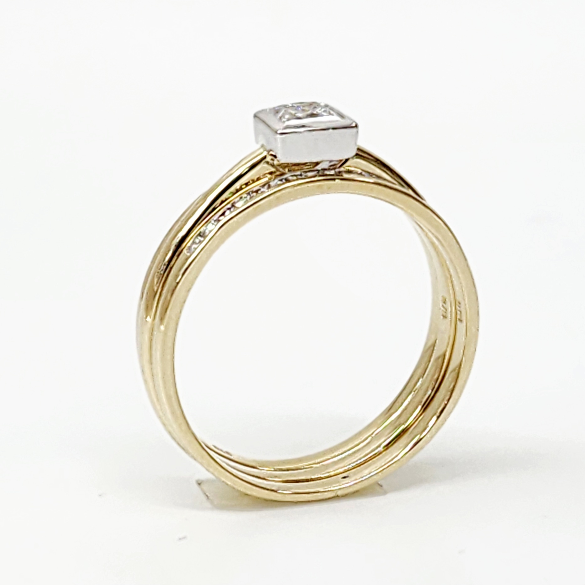 9ct Yellow Gold Bridal Set with Rubover Set CZ Engagement Ring, Wedding Band and Half Eternity Ring Gold Rings, Men's Gold Rings 9ct Yellow Gold Bridal Set with Rubover Set CZ Engagement Ring, Wedding Band and Half Eternity Ring Gold Rings, Men's Gold Rings