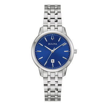Bulova Classic Ladies Quartz Blue Dial & Stainless Steel Case & Band - 96M166 bulova 