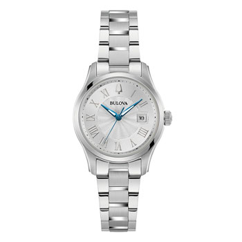 Bulova Classic Ladies Quartz Stainless Steel Case & Band, Silver Dial 30M WR Watch - 96M162 bulova 