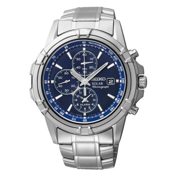 Seiko Solar Powered Alarm Chronograph Blue Dial 100M WR Men's Watch - SSC141 WATCH 