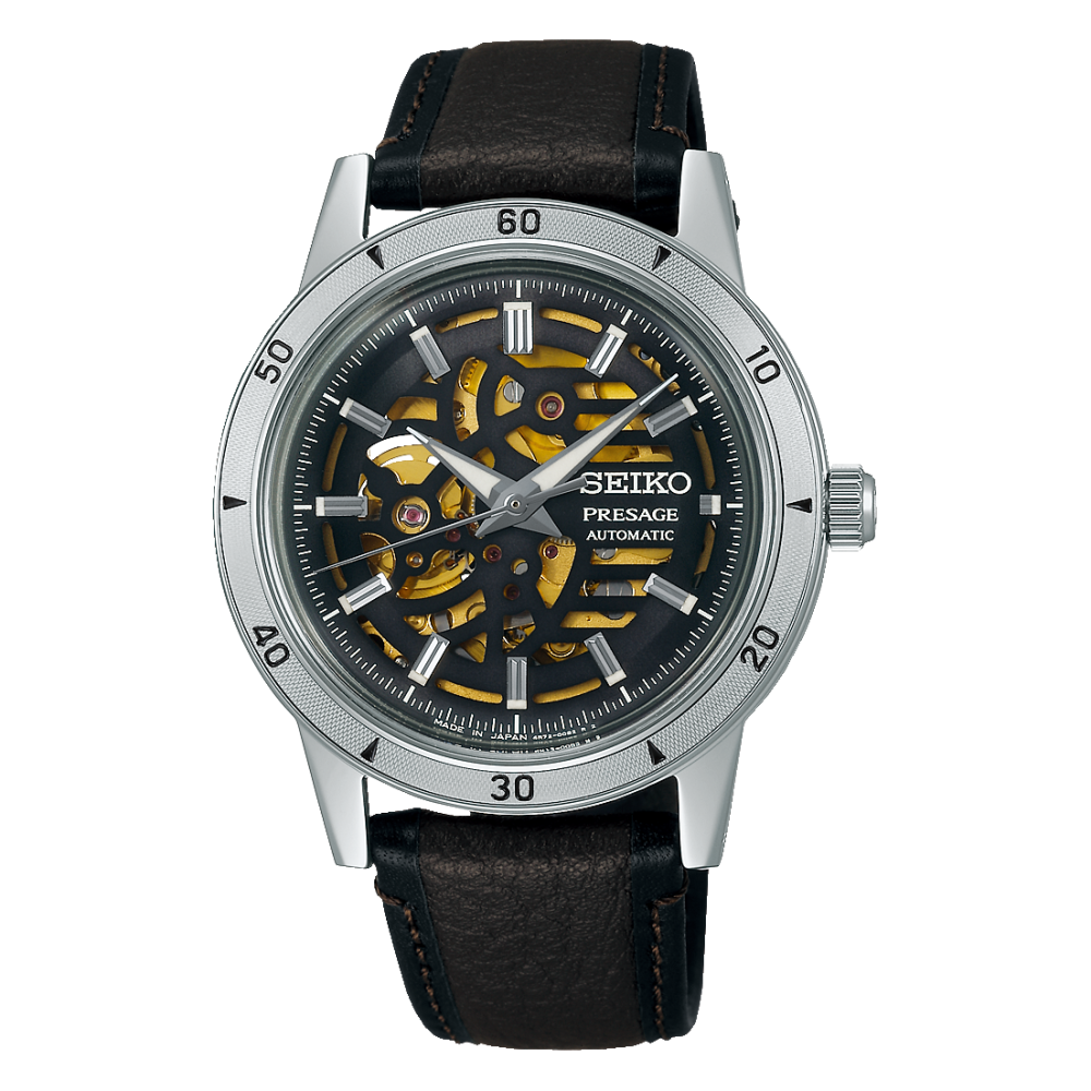 Seiko Presage Made in Japan Style 60s Elegant Rugged Biker Style Automatic With a Cutout Dial & Box-Shaped Hardlex Gass Glass - SSA461J WATCH 